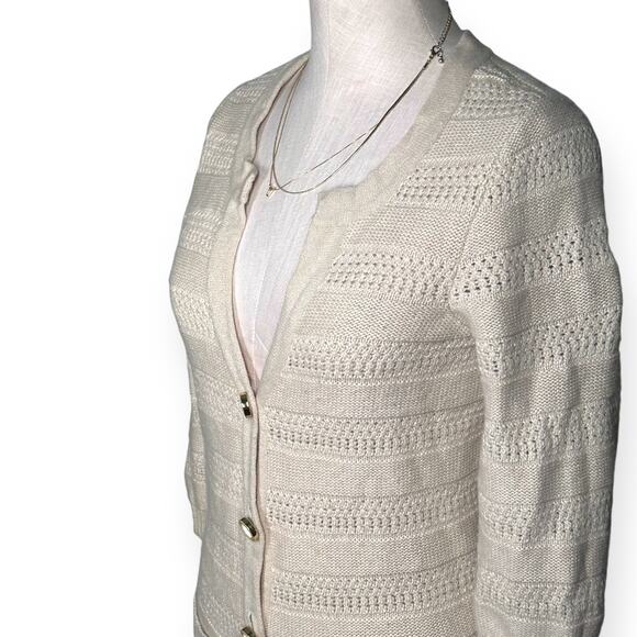 JUICY COUTURE Wool Cashmere Rabbit Hair Button Up Cardigan Sweater Crochet Beige - Picture 4 of 11